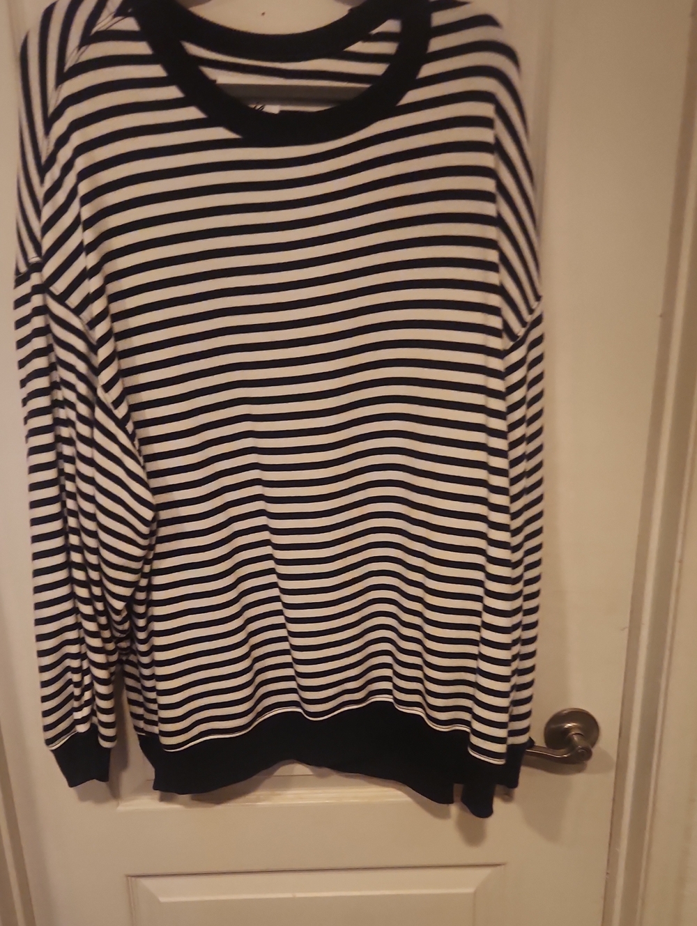 aerie Black & White Striped Crewneck Pullover